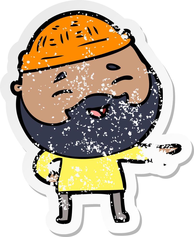 distressed sticker of a cartoon happy bearded man vector