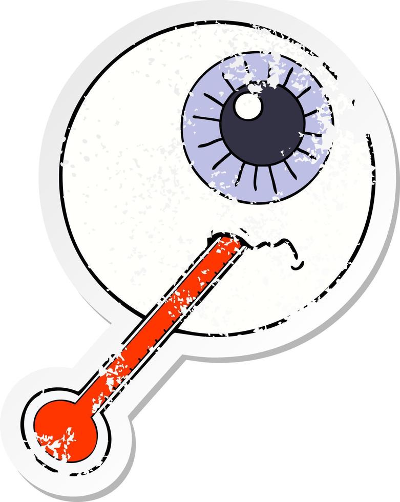 distressed sticker of a cartoon ill eyeball vector