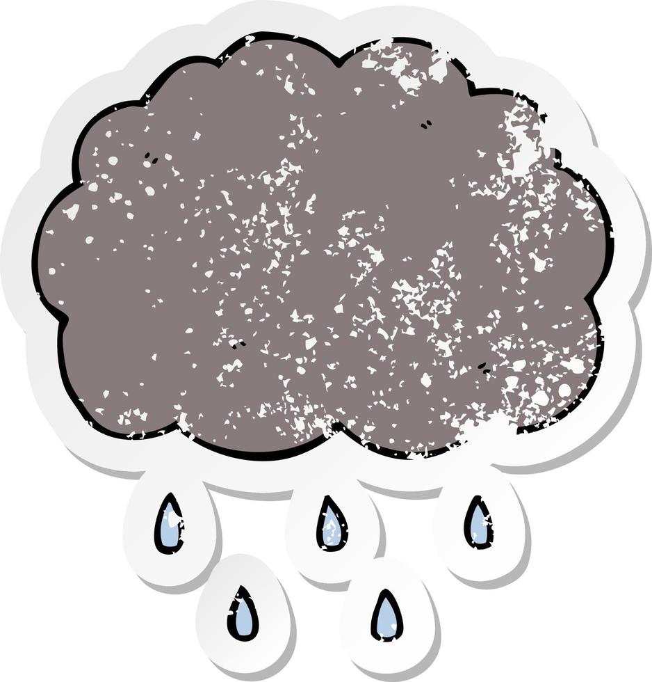 pegatina angustiada de una nube de dibujos animados lloviendo vector