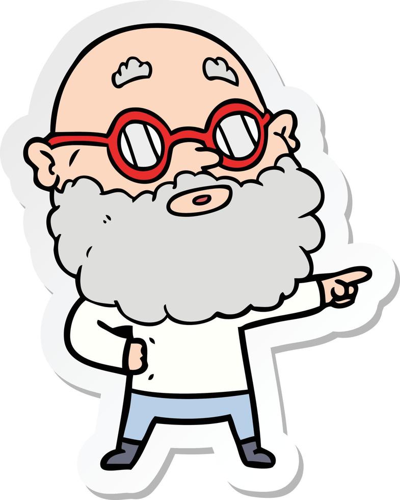 pegatina de un hombre curioso de dibujos animados con barba y gafas vector