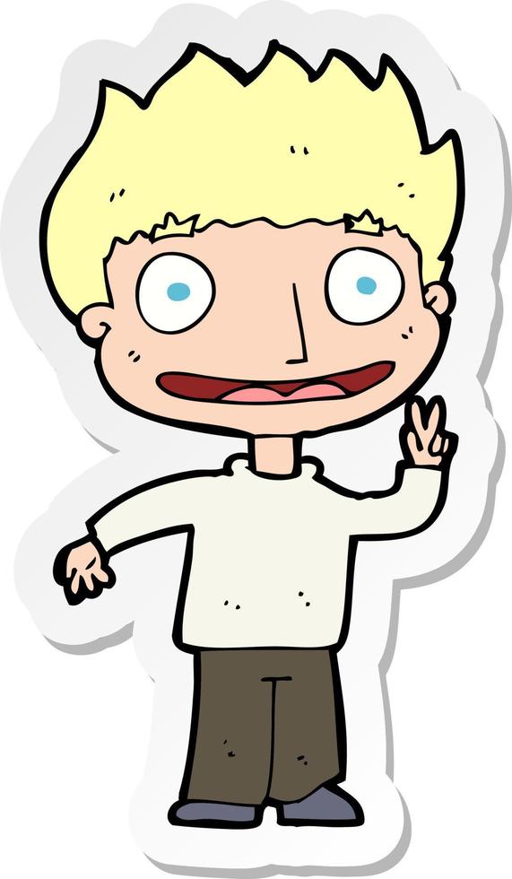 sticker of a cartoon happy boy vector