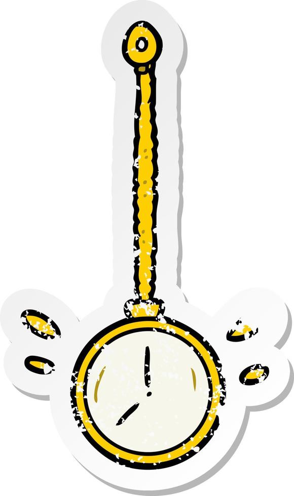 distressed sticker of a cartoon gold watch vector