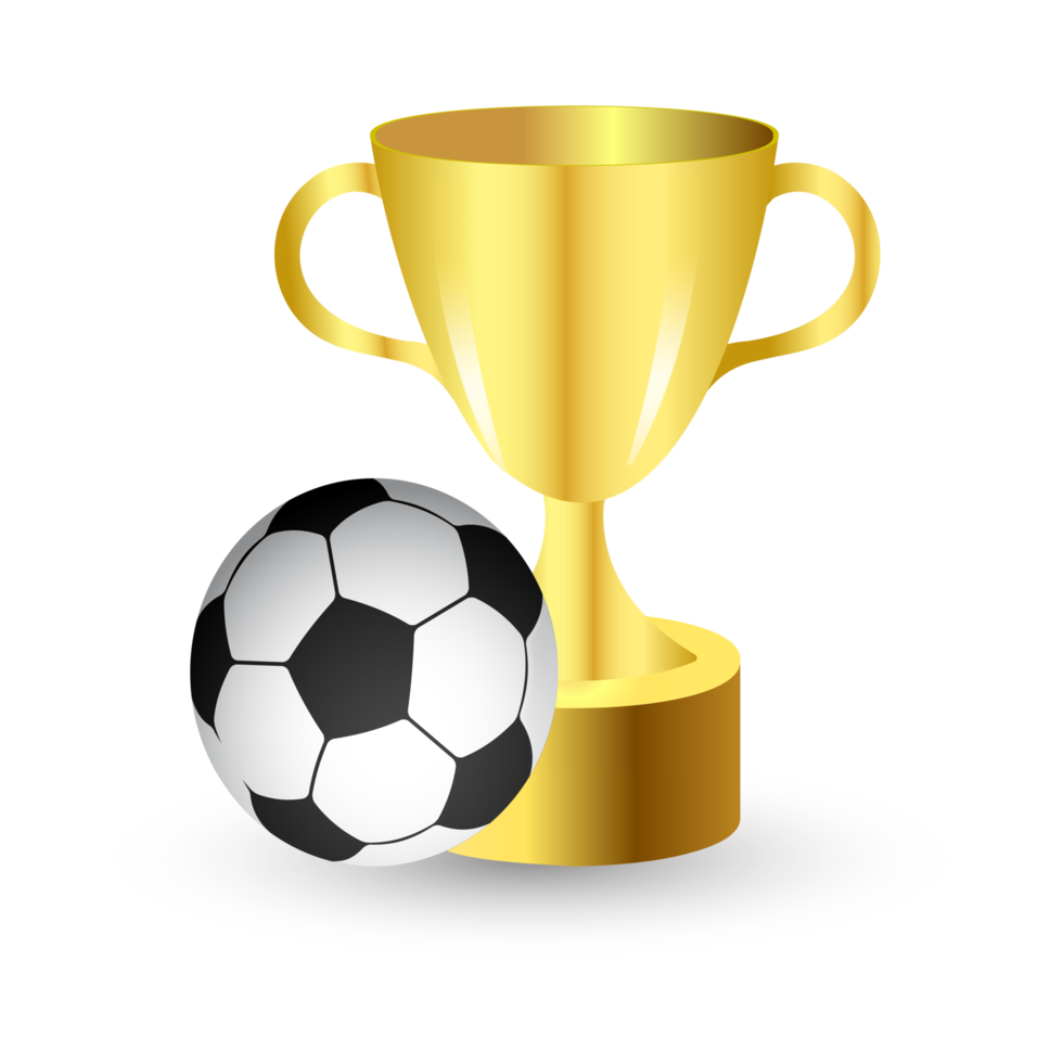 Trophy vector collection with a football for soccer match celebration. Golden color trophy collection for winning team celebration. png