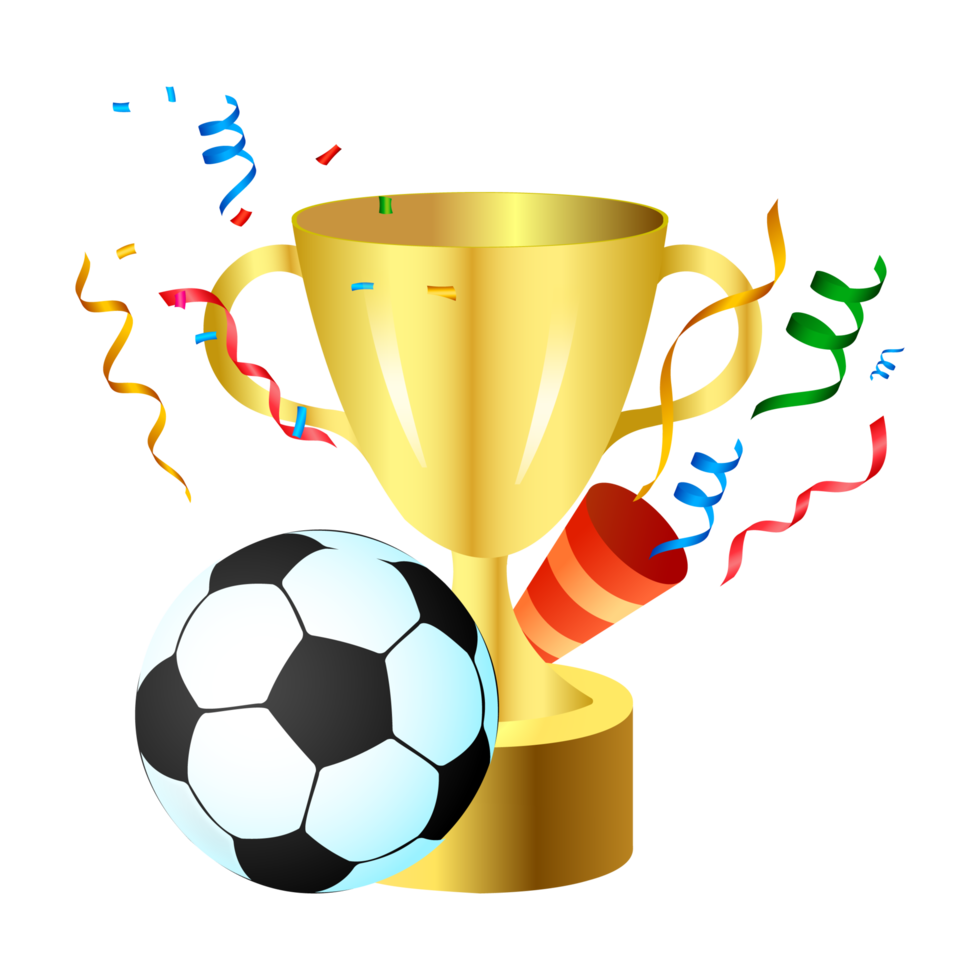 coleção de vetores de troféus vencedores de ouro com uma bola de futebol para a celebração do jogo de futebol. coleção de troféus de cor dourada para a celebração da equipe vencedora. png