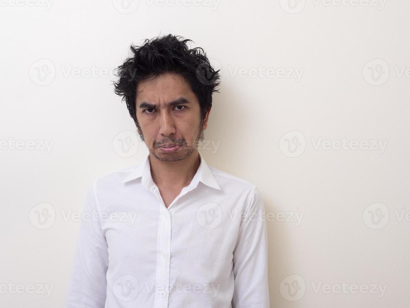 Portrait handsome young asian .businessman wearing a white shirt excitement photo