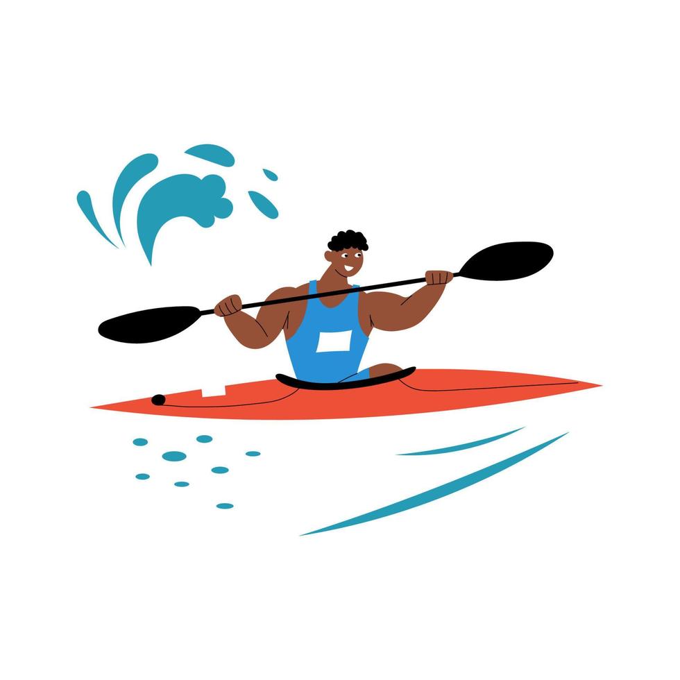 deportista remando en kayak de carreras. Ilustración de vector de carrera de canoa.