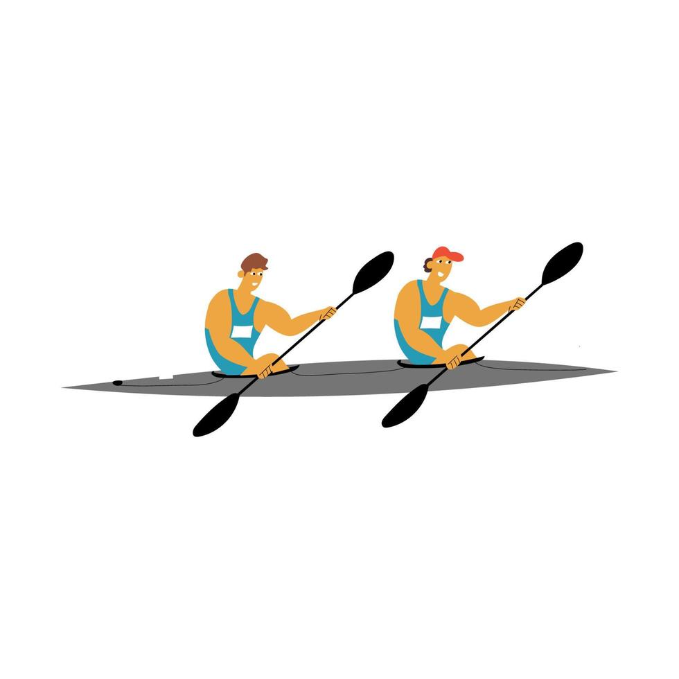 Canoe sprint sport double seat kayak K2 with male athletes. vector