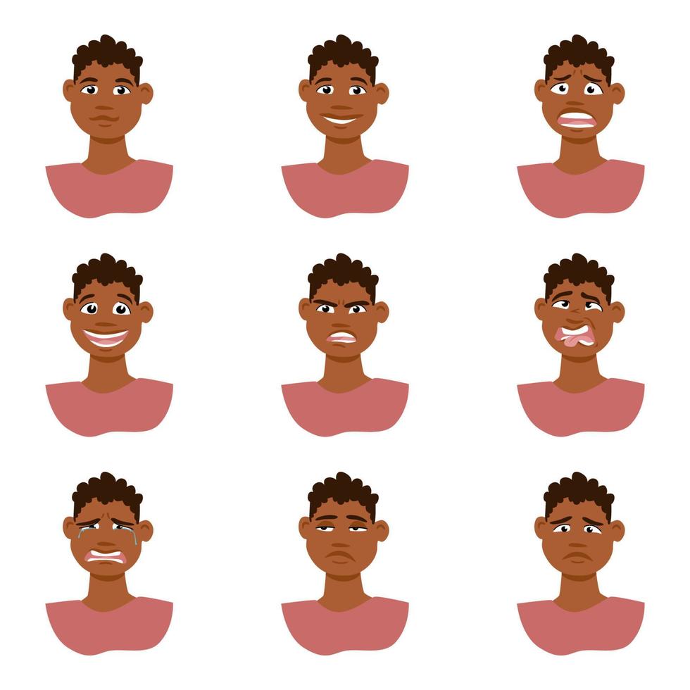 Emoticon set of african american boy vector