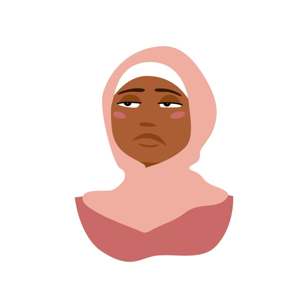 Bored muslim girl. Vector portrait of woman in hijab.