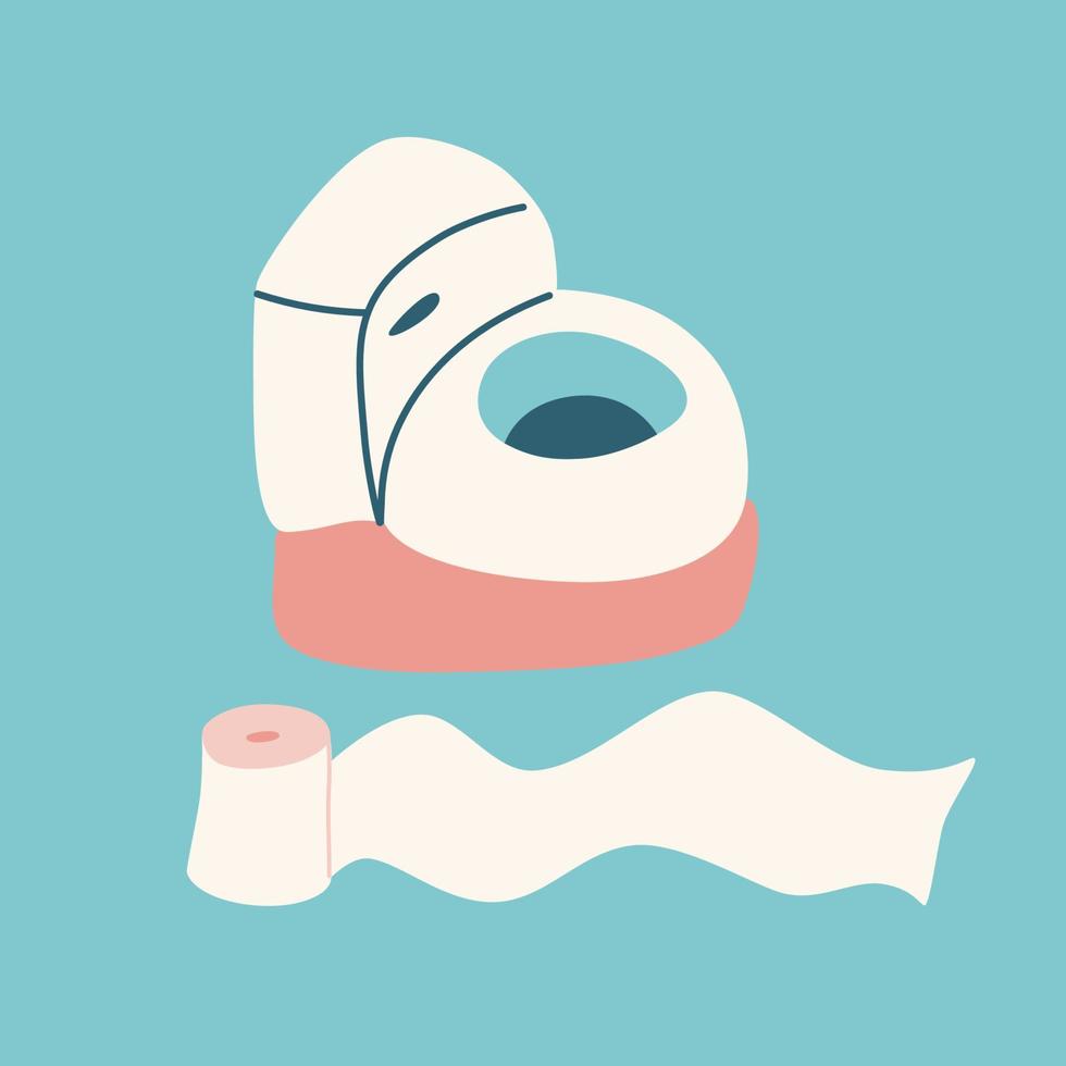 Potty and toilet paper roll. Cute vector print