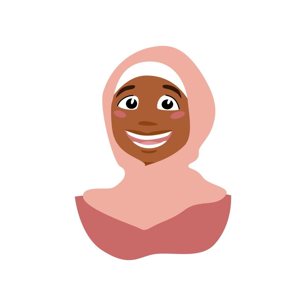 Happy muslim girl in hijab. Islamic woman vector portrait.