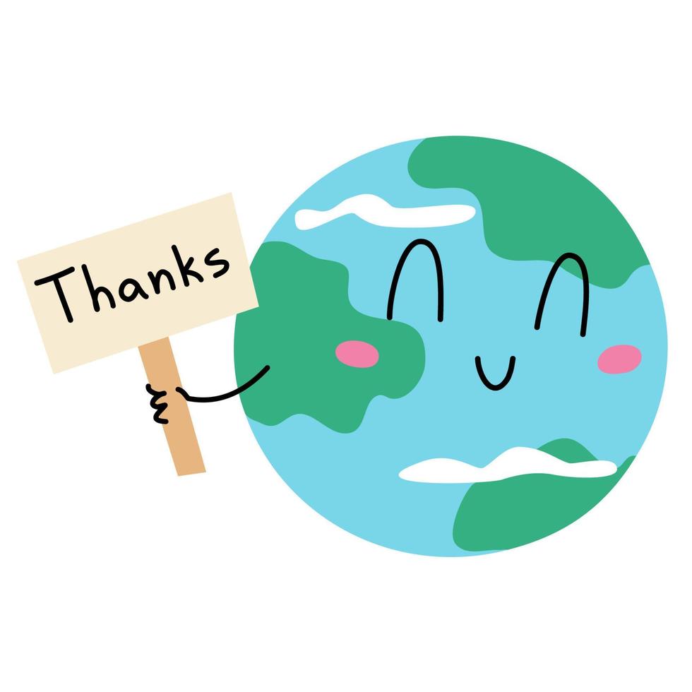 signo de agradecimiento agradecido personaje del planeta tierra.  ilustración de dibujos animados vectoriales. 9587820 Vector en Vecteezy