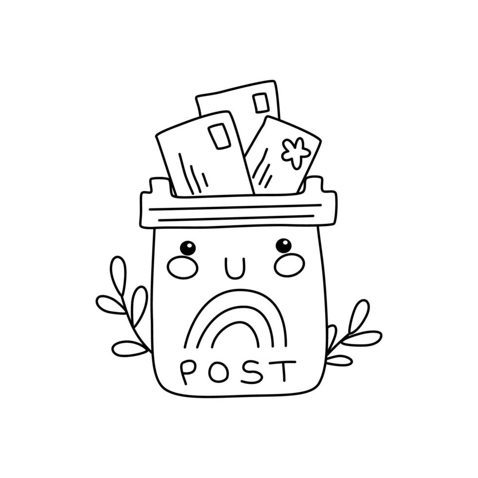 Cute post box with letters line print vector
