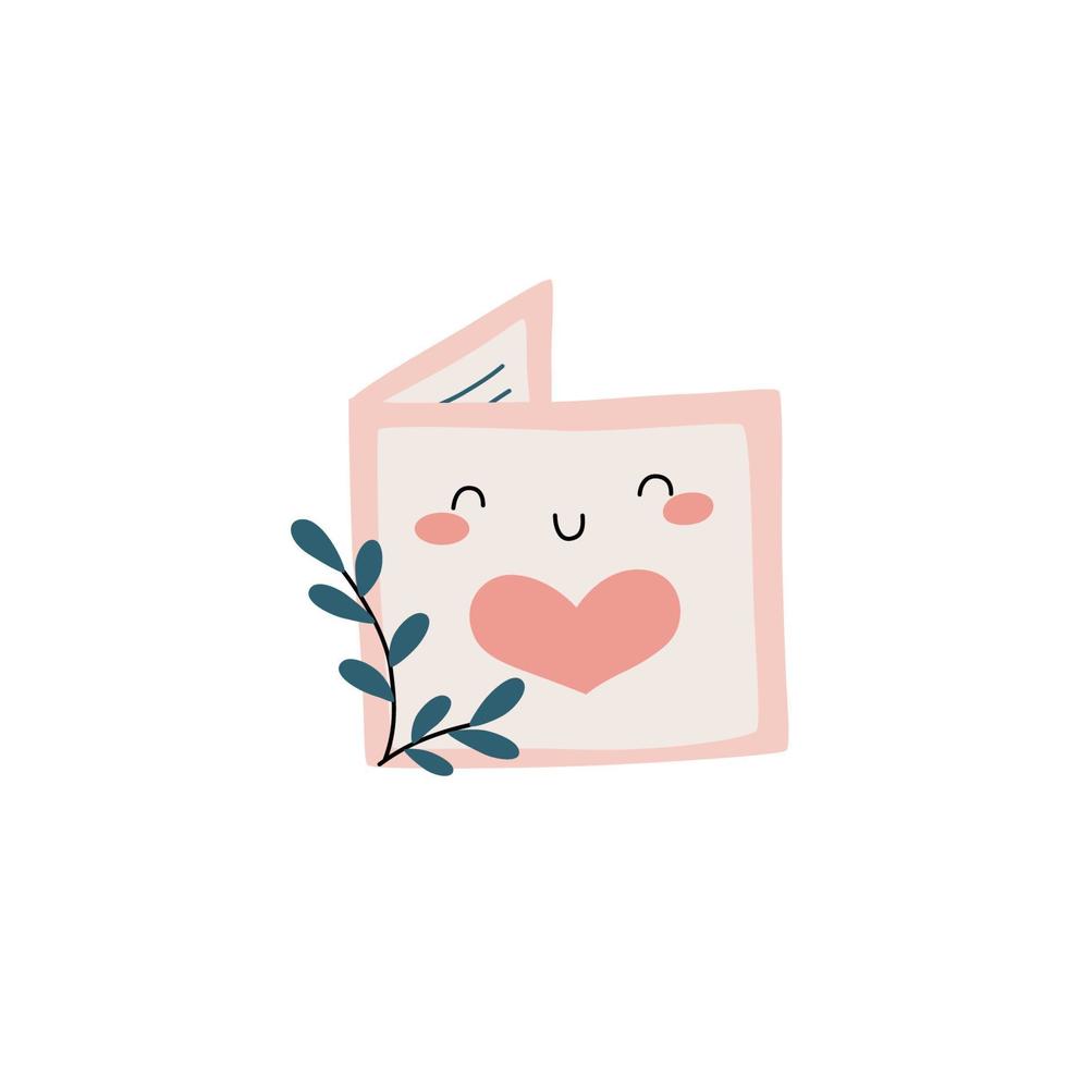 Cute kawaii card character with heart. vector