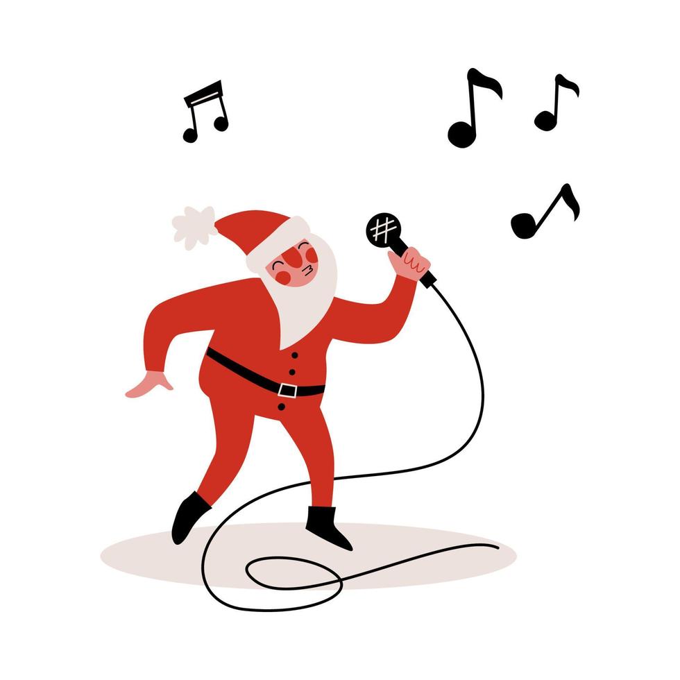 Santa Claus with microphone singing songs. vector