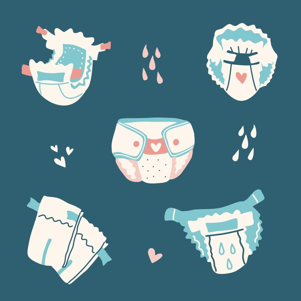 Baby diapers set. Vector elements. 9587860 Vector Art at Vecteezy