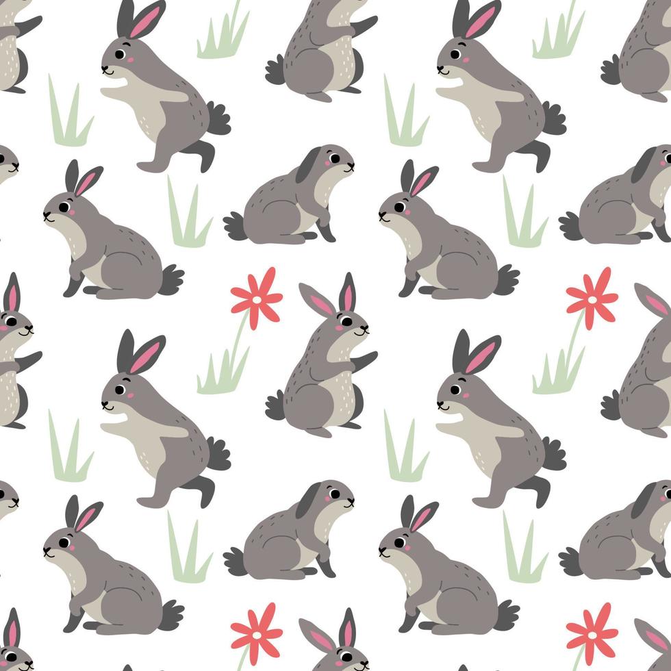 Seamless pattern with cute bunnies. Childish cartoon pattern. Vector. vector