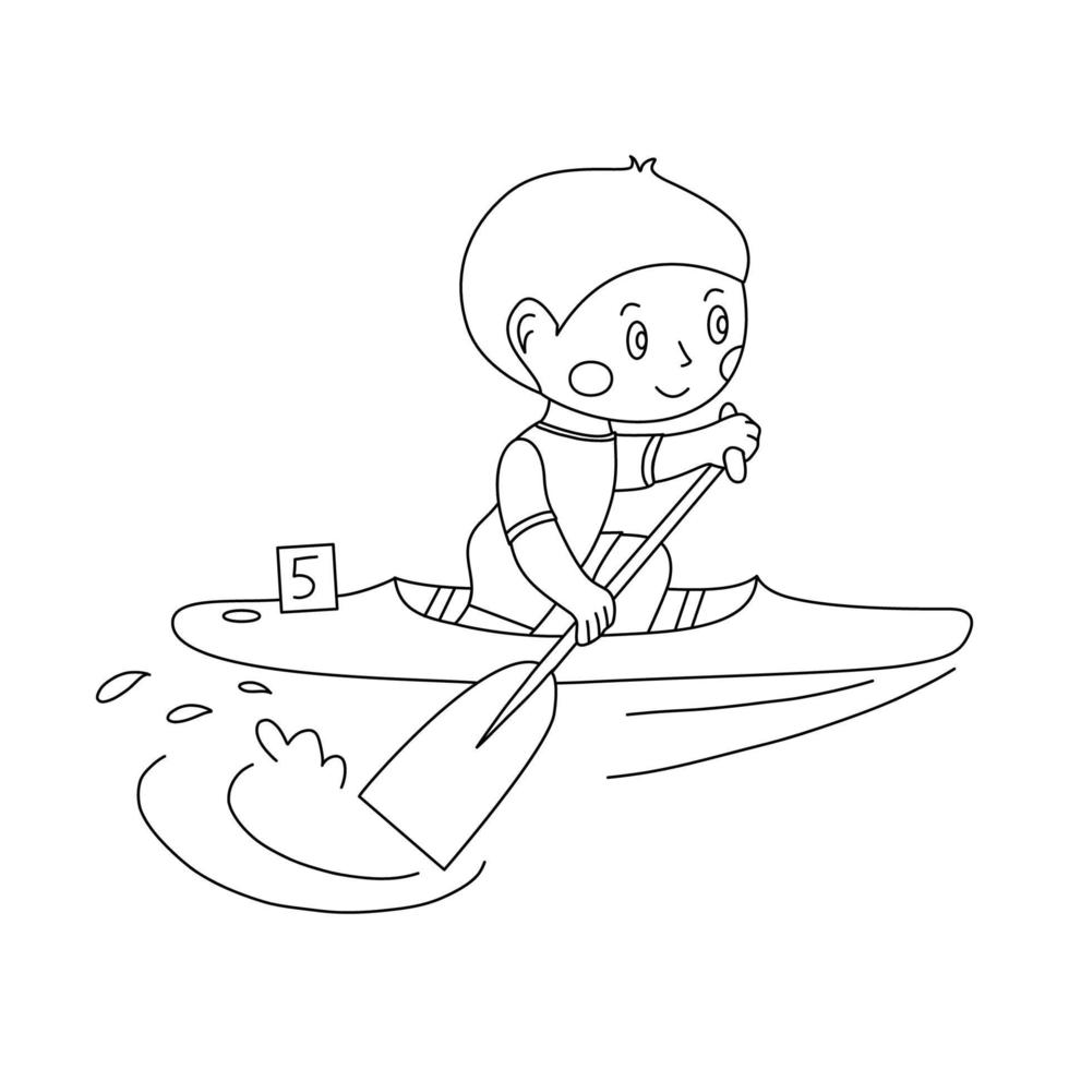 Canoe sprint sportsman paddling racing canoe. Vector outline, sketch, contour.