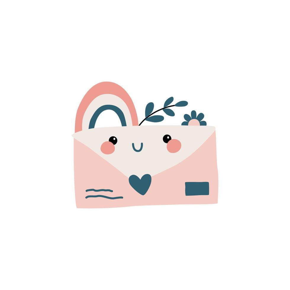 Cute postal envelope with heart stamp. vector