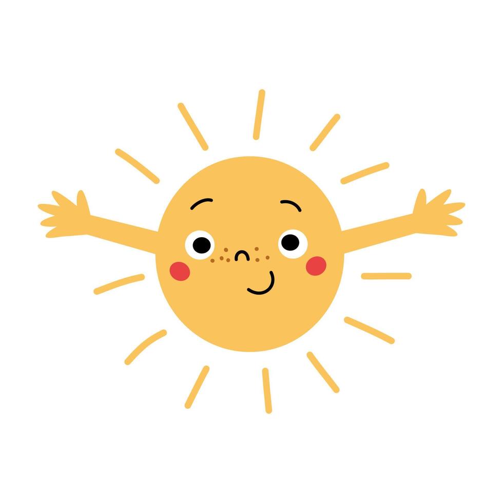 lindo personaje de sol de dibujos animados para niños. vector