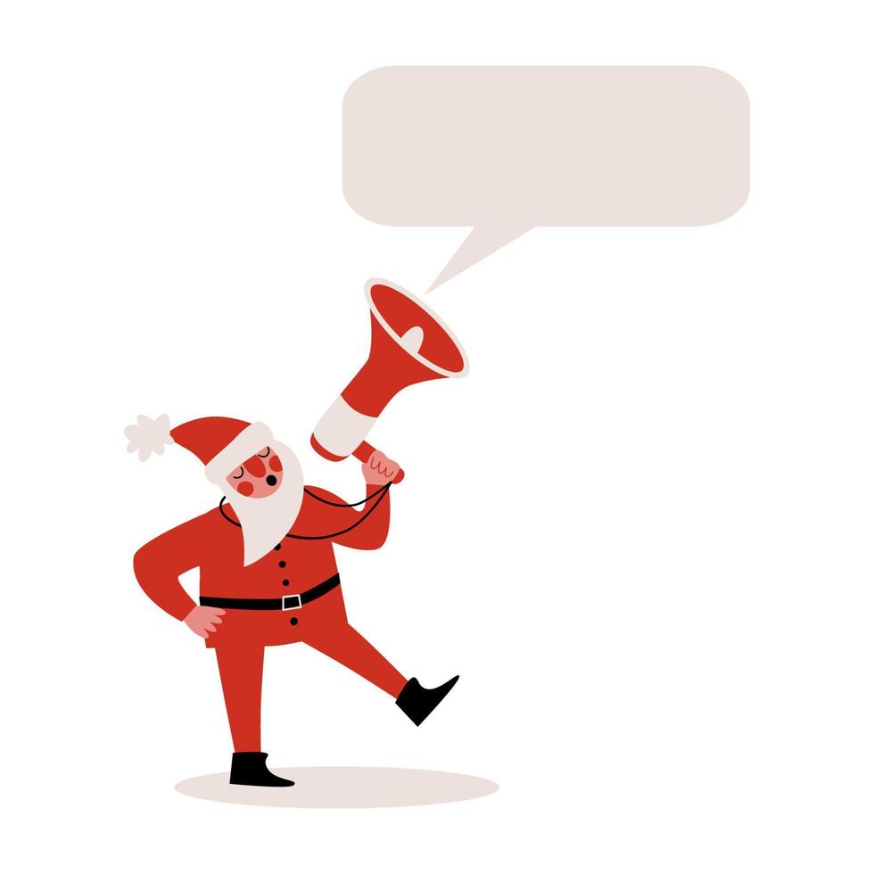 Santa Claus speaking up to megaphone or loudspeaker. vector
