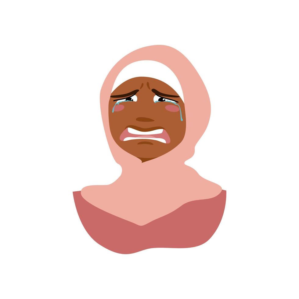 niña musulmana llorando en hiyab. retrato vectorial de mujer joven. vector