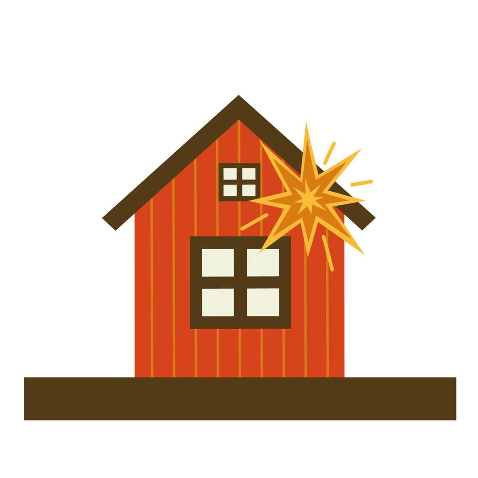 House explosion damage. Vector hand drawn illustration.