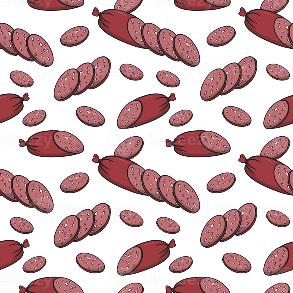 A set of sliced delicious smoked sausage, seamless square pattern png