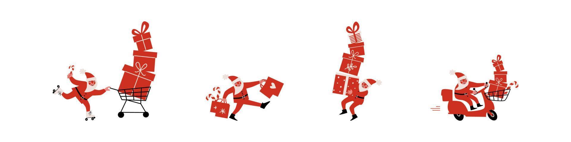 concepto de compras navideñas. vector de imágenes prediseñadas de personaje de santa