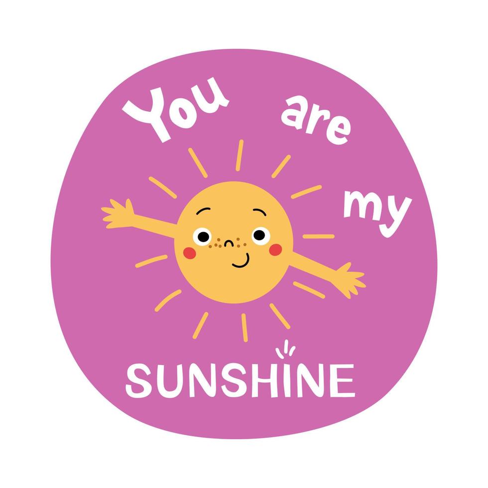 Cute sun character sticker for kids. vector