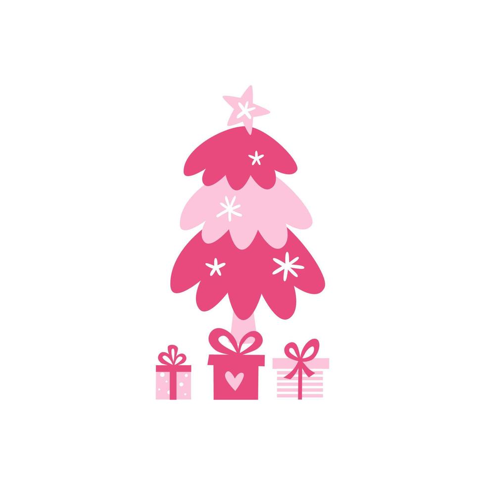 árbol de navidad y regalos presentes. vector