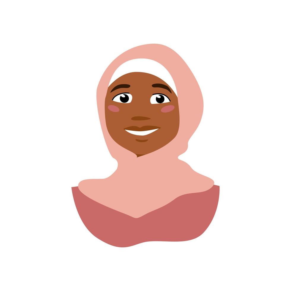 African American muslim girl. Vector cartoon portrait.