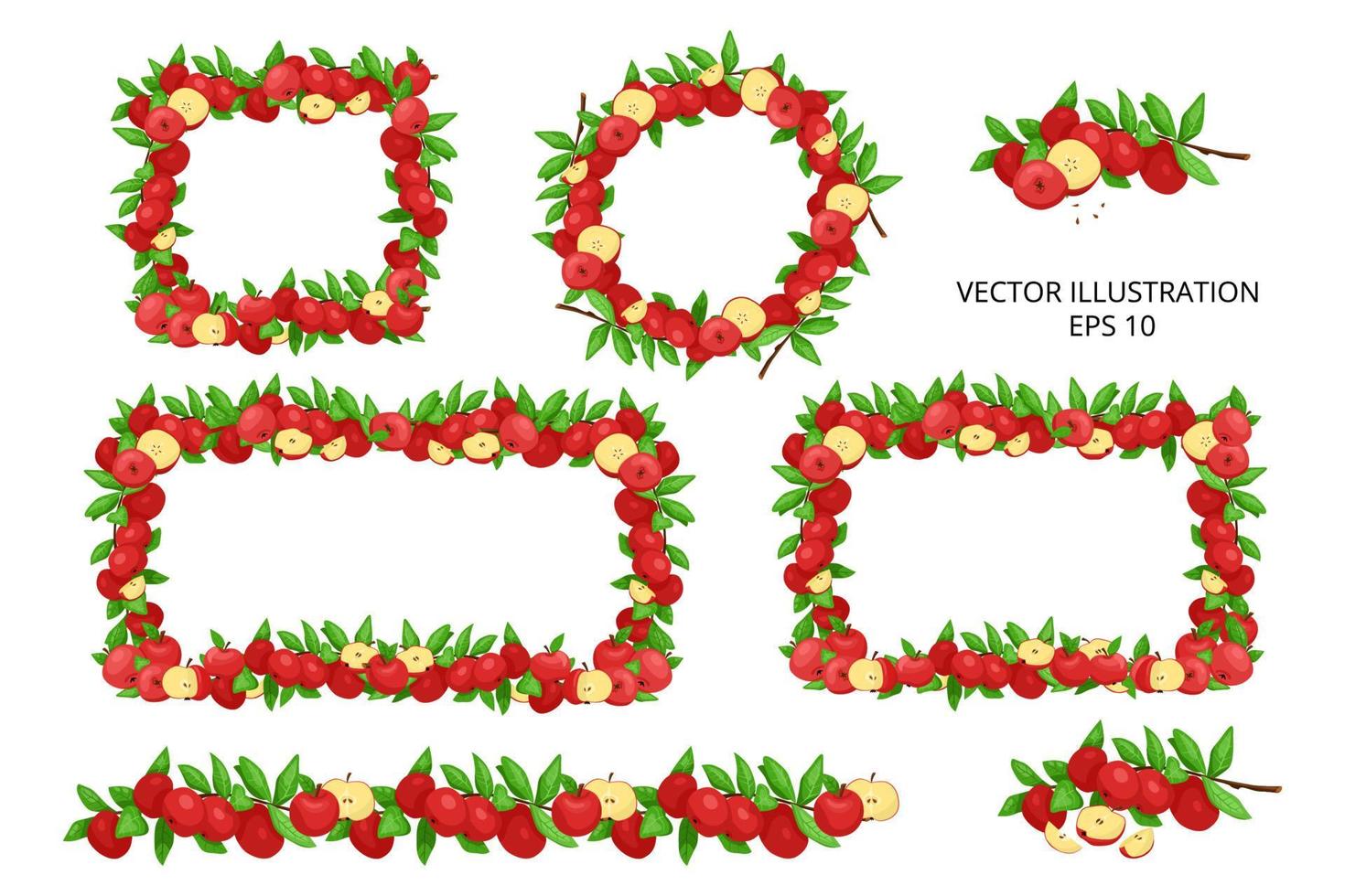 conjunto de marcos decorativos con manzanas rojas vector