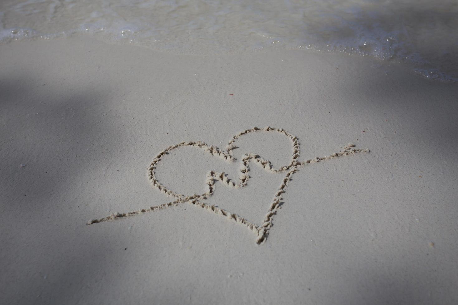 hearts drawn on the sand of a beach photo