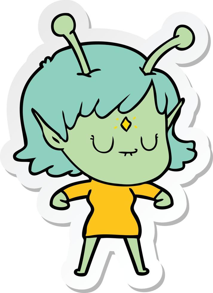 sticker of a cartoon alien girl vector