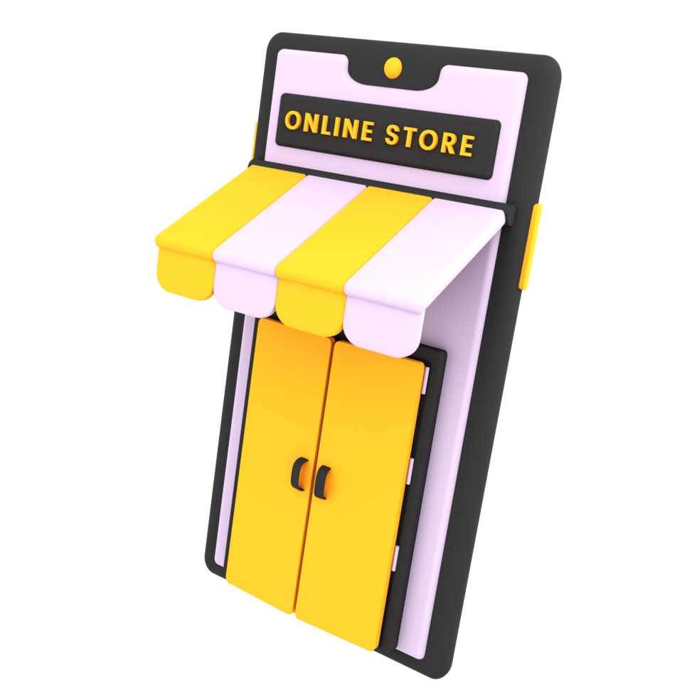 3D online shopping butik med söt mobil ikon e-handel illustration png