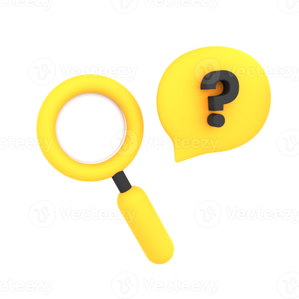 3d cute magnifying glass with question mark icon ecommerce illustration png