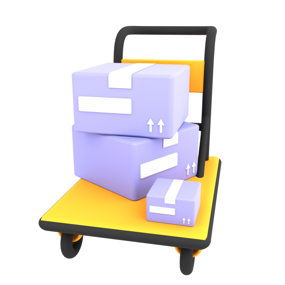 3d luxury cart trolley with two cardboard boxes icon ecommerce illustration png