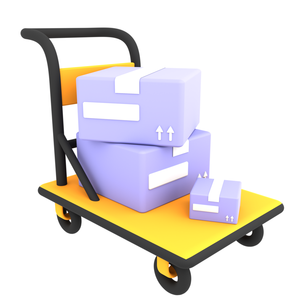 3d luxury cart trolley with two cardboard boxes icon ecommerce illustration png