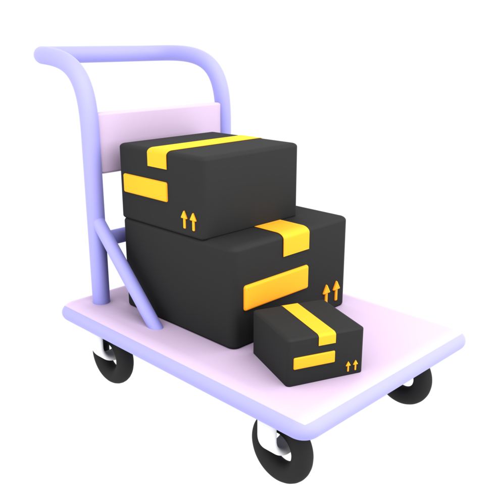 3d cart trolley with two cardboard boxes icon ecommerce illustration png