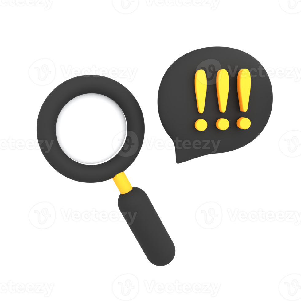 3d cute magnifying glass with alert icon ecommerce illustration png