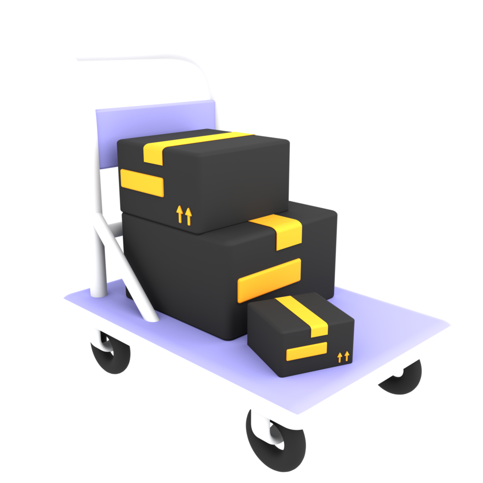 3d cute cart trolley with two cardboard boxes icon ecommerce illustration png