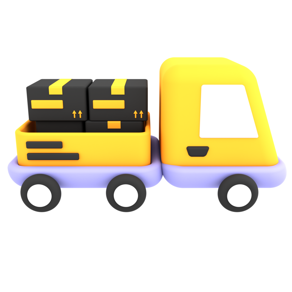 3d colorful delivery car deliver cardboard boxes parcel shipping icon e-commerce illustration png
