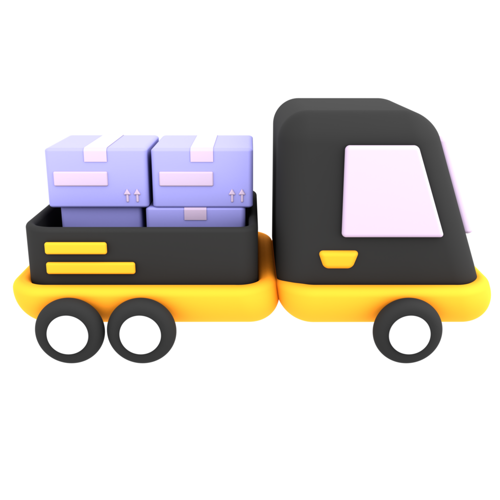 3d colorful delivery car deliver cardboard boxes parcel shipping icon e-commerce illustration png