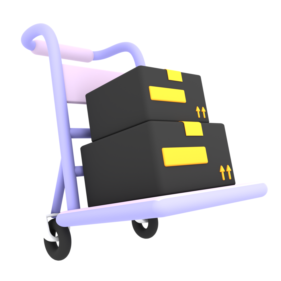 3D-pakketdoos levering met trolley verzending pictogram e-commerce illustratie png