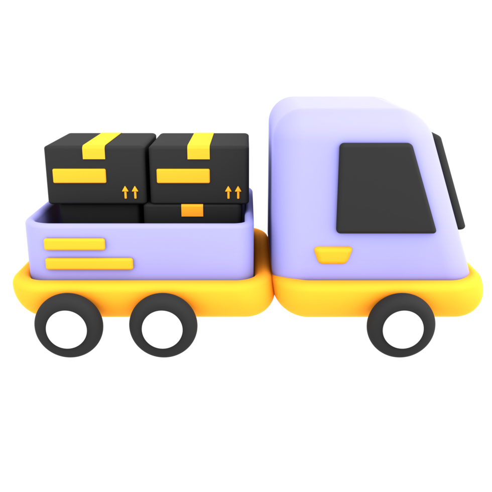 3d colorful delivery car deliver cardboard boxes parcel shipping icon e-commerce illustration png