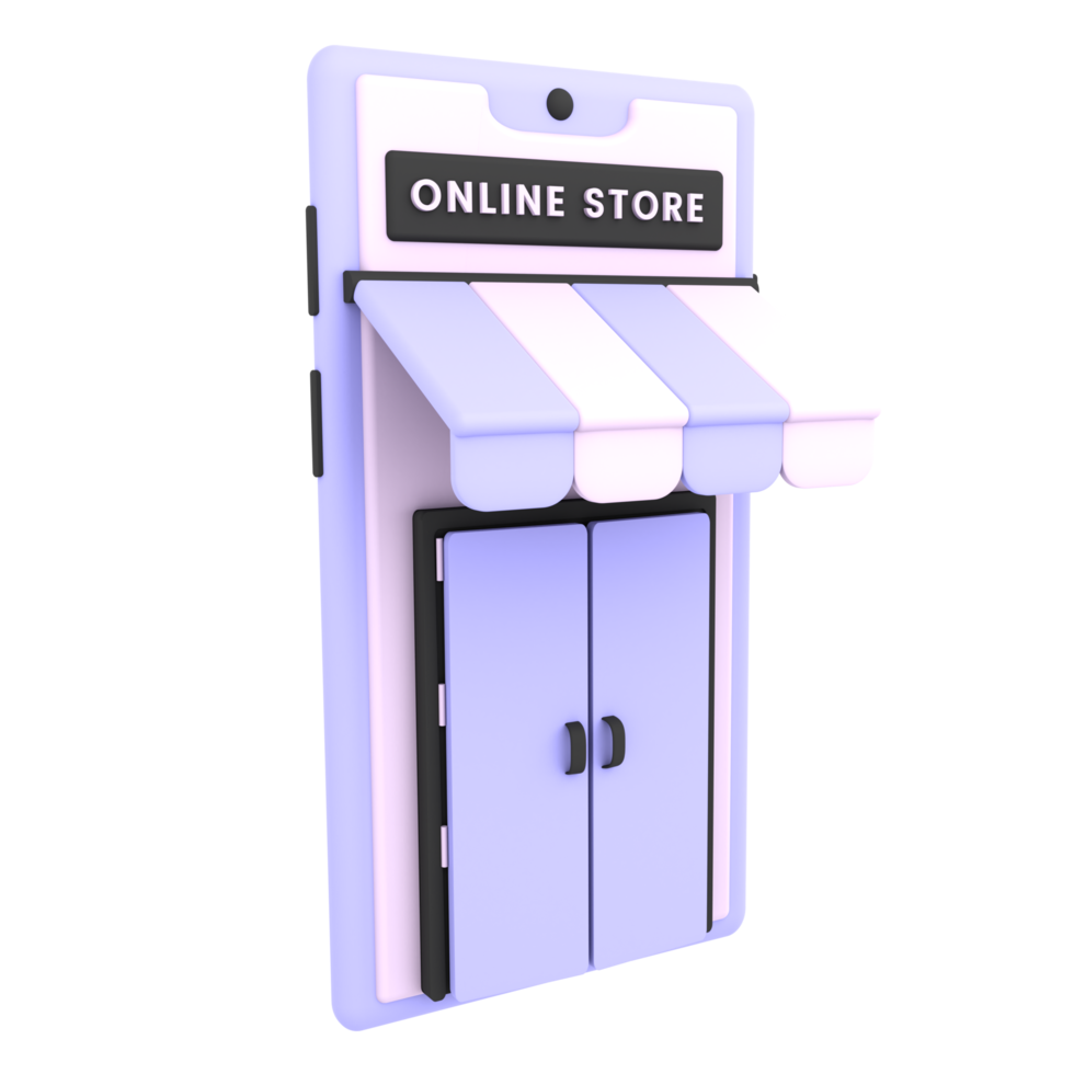 3d online shopping store with mobile icon ecommerce illustration png