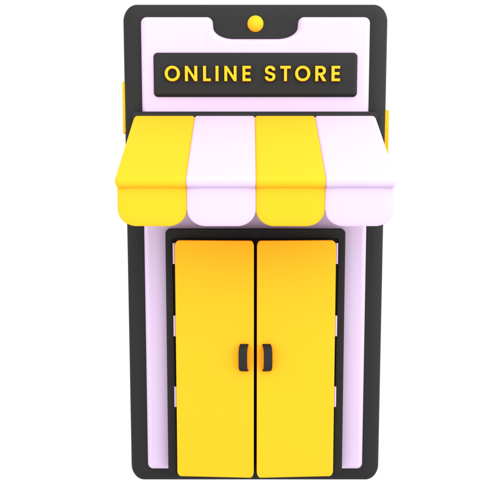 3D online shopping butik med söt mobil ikon e-handel illustration png