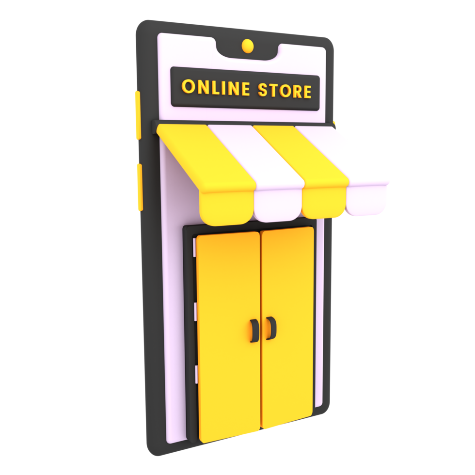 3d online shopping store with cute mobile icon ecommerce illustration png