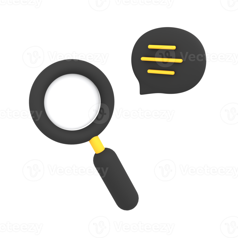 Söt 3D förstoringsglas med textlinjeikon e-handelsillustration png